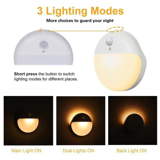 Alt view image 4 of 7 - 2 Pack Toliet Lights, 2.6" Small Motion Sensor Battery Night Light, Dimmable LED Nightlight, 3 Light Modes, Stick on Lights for Bathroom, Travel, Stairs, Cabinet, Bedroom, Kids, Warm Yellow
