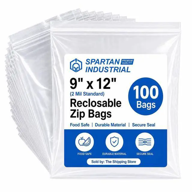 Main image of 9" X 12" (100 Count) 2 Mil Clear Reclosable Zip Plastic Poly Bags with Resealable Lock Seal Zipper