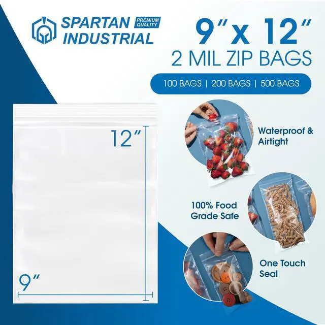 Alt view image 2 of 7 - 9" X 12" (100 Count) 2 Mil Clear Reclosable Zip Plastic Poly Bags with Resealable Lock Seal Zipper