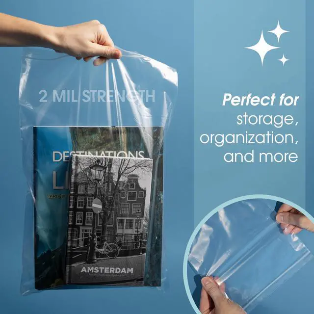 Alt view image 6 of 7 - 9" X 12" (100 Count) 2 Mil Clear Reclosable Zip Plastic Poly Bags with Resealable Lock Seal Zipper