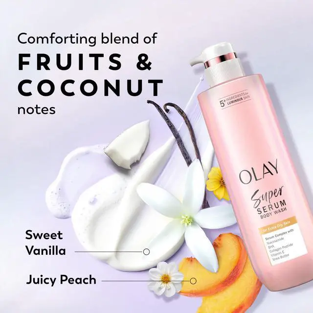 Alt view image 4 of 7 - Super Serum Body Wash for Extra Dry Skin, 24hr Long Lasting Rich Hydration, 5+ Ingredient Complex for Bright, Even, Firm, & Luminous Skin, with Collagen Peptide, Vitamin C & Shea Butter, 20 fl oz