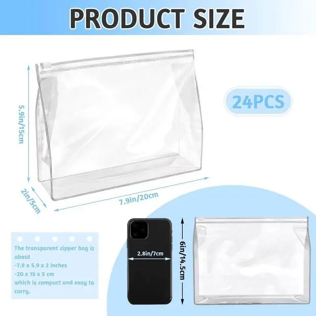 Alt view image 2 of 7 - 24 Pcs Small Clear Makeup Bags, 7.9" x 5.9"x 2" PVC Organizer Bag