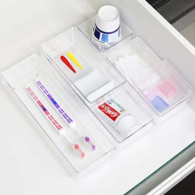 Alt view image 5 of 7 - Clear Drawer Organizer for Office Bin Desk Storage, Assorted Size, 6 Packs