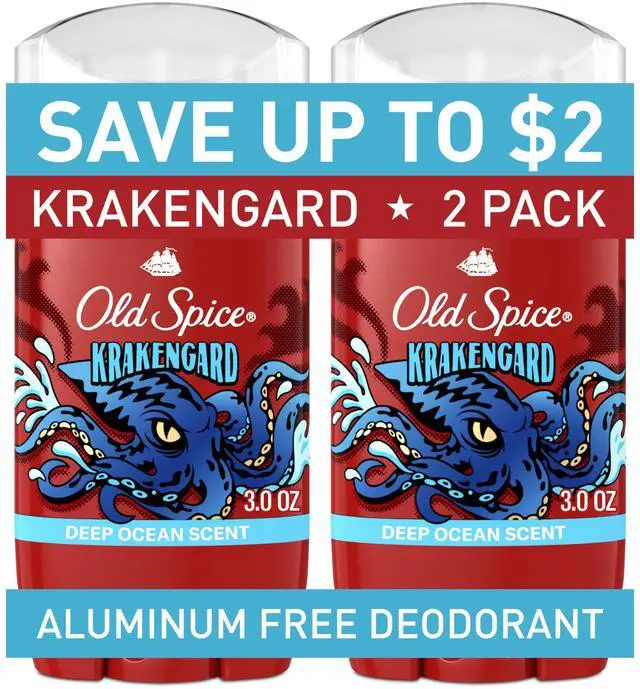 Main image of Aluminum Free Deodorant for Men, 24/7 Odor Protection, 24/7 Freshness & Lasting Scent, Goes on Clear, Krakengard with Deep Ocean Scent, 3.0 oz (Pack of 2)