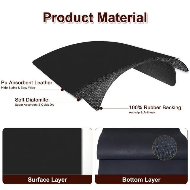 Alt view image 2 of 6 - Dish Drying Mat for Kitchen, 16'' x 24'' Coffee Bar Mat for Countertops, Coffee Station Mats with Non-slip Rubber Backed, Absorbent Dish Dying Mat for Kitchen Counter, Black