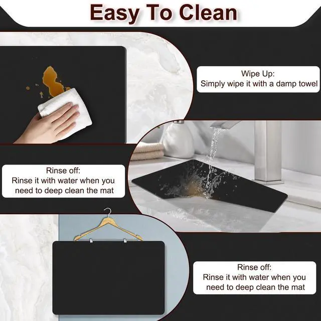 Alt view image 4 of 6 - Dish Drying Mat for Kitchen, 16'' x 24'' Coffee Bar Mat for Countertops, Coffee Station Mats with Non-slip Rubber Backed, Absorbent Dish Dying Mat for Kitchen Counter, Black