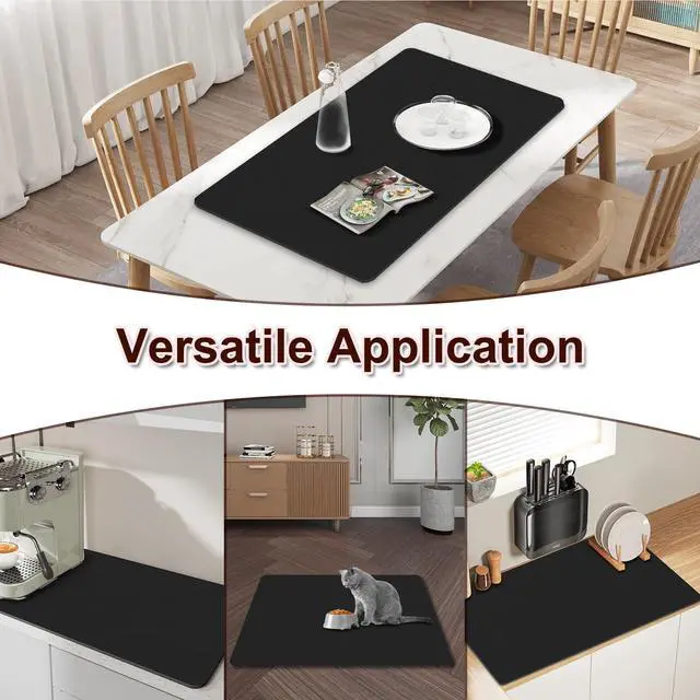 Alt view image 6 of 6 - Dish Drying Mat for Kitchen, 16'' x 24'' Coffee Bar Mat for Countertops, Coffee Station Mats with Non-slip Rubber Backed, Absorbent Dish Dying Mat for Kitchen Counter, Black
