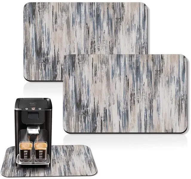 Main image of Coffee Mat for Countertops, Abstract Tan Minimalism Grey Dish Drying Mat 2 Pcs for Kitchen Bar Accessories, Fit Under Coffee Maker Espresso Machine Dish Rack Hide Stain Rubber 12x19in