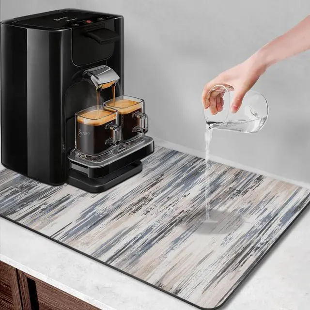 Alt view image 2 of 7 - Coffee Mat for Countertops, Abstract Tan Minimalism Grey Dish Drying Mat 2 Pcs for Kitchen Bar Accessories, Fit Under Coffee Maker Espresso Machine Dish Rack Hide Stain Rubber 12x19in