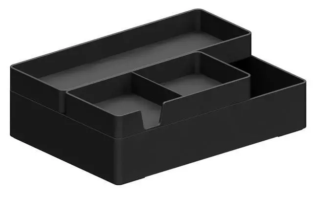 Alt view image 2 of 7 - Rectangular Plastic Desk Organizer Bundle, 3 Pieces with Half Accessory Tray, Small, Black