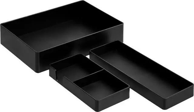 Main image of Rectangular Plastic Desk Organizer Bundle, 3 Pieces with Half Accessory Tray, Small, Black