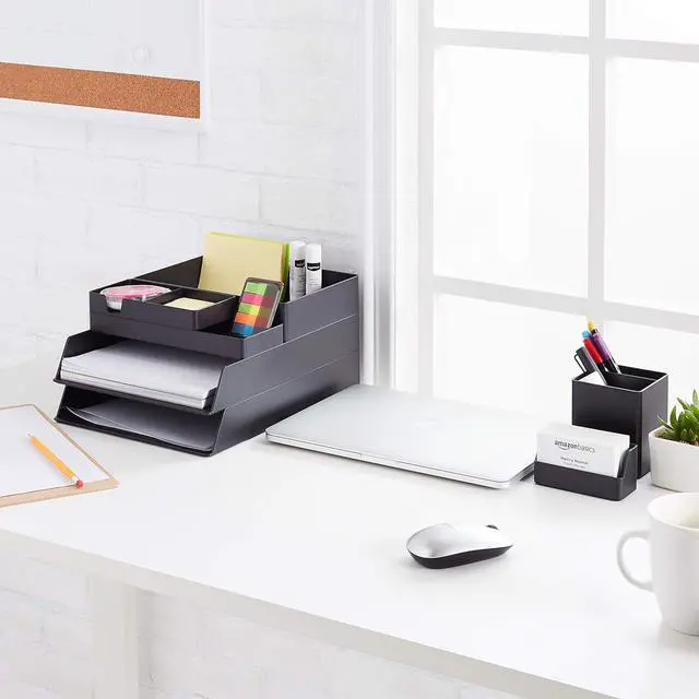 Alt view image 3 of 7 - Rectangular Plastic Desk Organizer Bundle, 3 Pieces with Half Accessory Tray, Small, Black