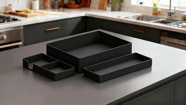 Alt view image 4 of 7 - Rectangular Plastic Desk Organizer Bundle, 3 Pieces with Half Accessory Tray, Small, Black