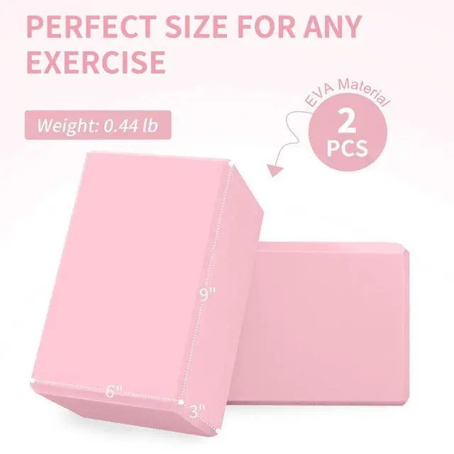 Alt view image 2 of 7 - 2 Pack 9"x6"x3", Sturdy Yoga Foam Blocks, High Density & Non Slip Surface for Pilates & Stretching, Fitness Accessories for Stability & Balance (Pink)