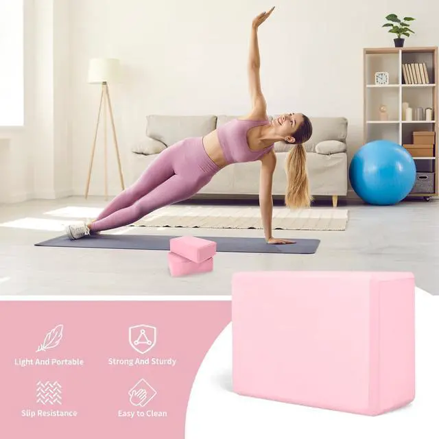 Alt view image 5 of 7 - 2 Pack 9"x6"x3", Sturdy Yoga Foam Blocks, High Density & Non Slip Surface for Pilates & Stretching, Fitness Accessories for Stability & Balance (Pink)