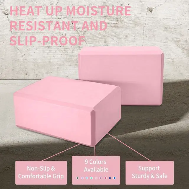 Alt view image 6 of 7 - 2 Pack 9"x6"x3", Sturdy Yoga Foam Blocks, High Density & Non Slip Surface for Pilates & Stretching, Fitness Accessories for Stability & Balance (Pink)