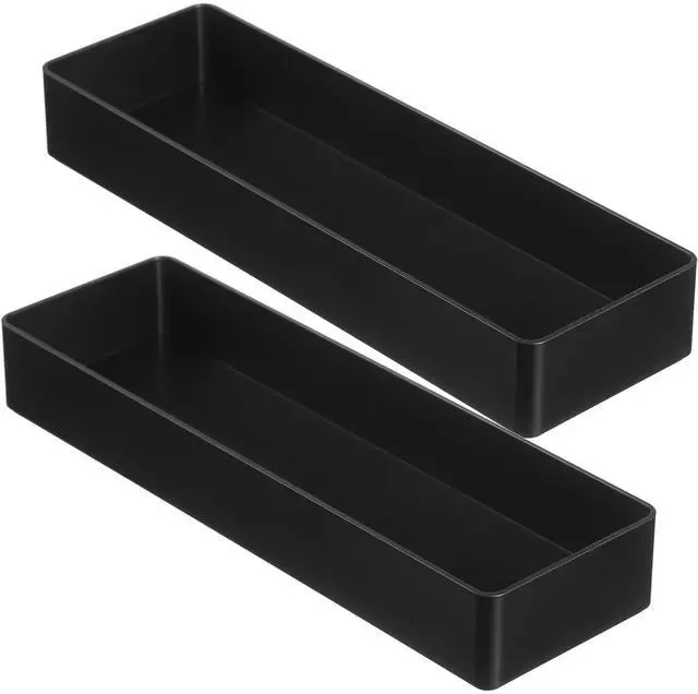 Main image of 2 Pcs Black Large Rectangular Desk Organizer Set, Half Accessory Tray, Plastic Tabletop Organizer for Office, Home, or Study, Dimensions: 9.45 x 2.95 x 1.38 Inches