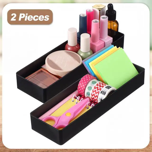 Alt view image 2 of 7 - 2 Pcs Black Large Rectangular Desk Organizer Set, Half Accessory Tray, Plastic Tabletop Organizer for Office, Home, or Study, Dimensions: 9.45 x 2.95 x 1.38 Inches