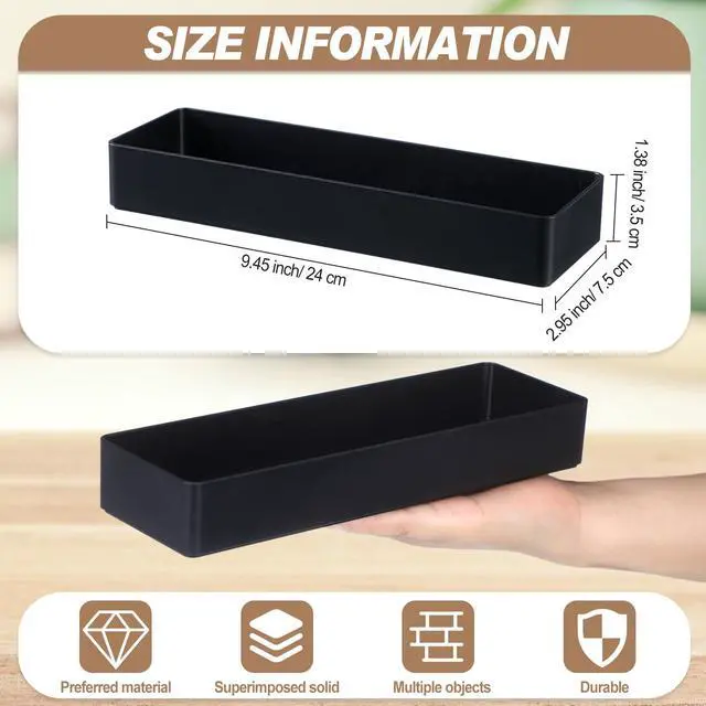 Alt view image 3 of 7 - 2 Pcs Black Large Rectangular Desk Organizer Set, Half Accessory Tray, Plastic Tabletop Organizer for Office, Home, or Study, Dimensions: 9.45 x 2.95 x 1.38 Inches
