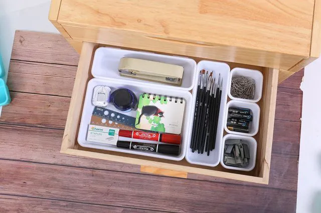 Alt view image 5 of 7 - 15PCS Interlocking Drawer Organizer, Plastic Desk Organizer Set 3-Size Versatile Storage Bins,BPA-free, Non-slip, Fits Any Drawer for Cosmetics, Bathroom, Tools, Kitchen and Office, White