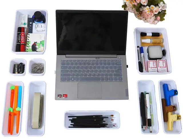 Alt view image 7 of 7 - 15PCS Interlocking Drawer Organizer, Plastic Desk Organizer Set 3-Size Versatile Storage Bins,BPA-free, Non-slip, Fits Any Drawer for Cosmetics, Bathroom, Tools, Kitchen and Office, White