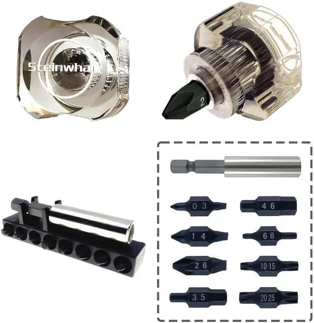 Main image of 10in1 Short Stubby Mini Screwdriver for tight spots, Cellulose Acetate Fiber Made Handle, Double-headed High Hardness S2 Steel Bits, Exquisite EDC
