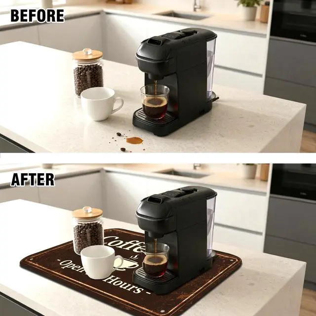Alt view image 3 of 7 - Coffee Bar Coffee Drying Mat 12" x 19", Absorbent Quick-Dry Mat, Non-Slip Waterproof Countertop Protector for Coffee Station and Espresso Machine