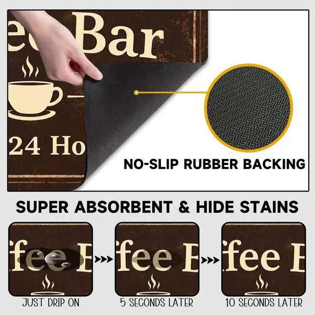 Alt view image 5 of 7 - Coffee Bar Coffee Drying Mat 12" x 19", Absorbent Quick-Dry Mat, Non-Slip Waterproof Countertop Protector for Coffee Station and Espresso Machine