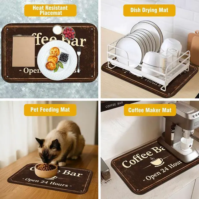 Alt view image 4 of 7 - Coffee Bar Coffee Drying Mat 12" x 19", Absorbent Quick-Dry Mat, Non-Slip Waterproof Countertop Protector for Coffee Station and Espresso Machine