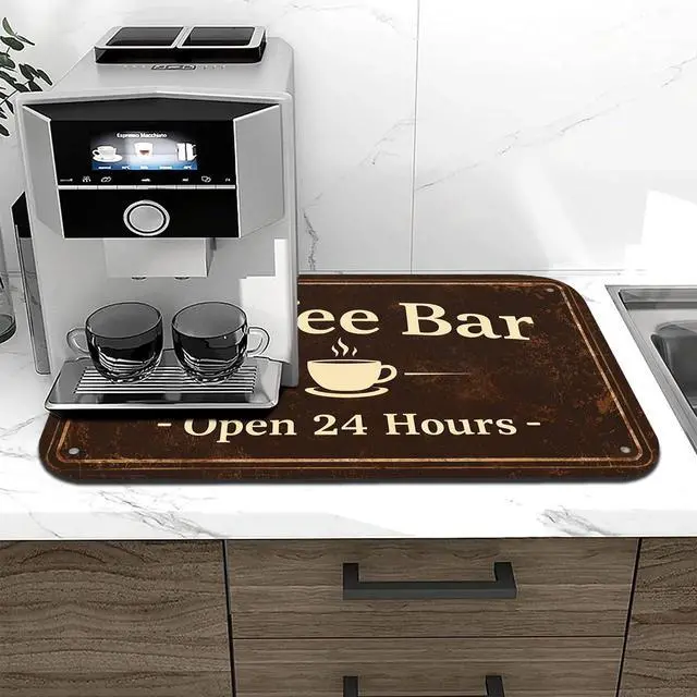 Alt view image 7 of 7 - Coffee Bar Coffee Drying Mat 12" x 19", Absorbent Quick-Dry Mat, Non-Slip Waterproof Countertop Protector for Coffee Station and Espresso Machine