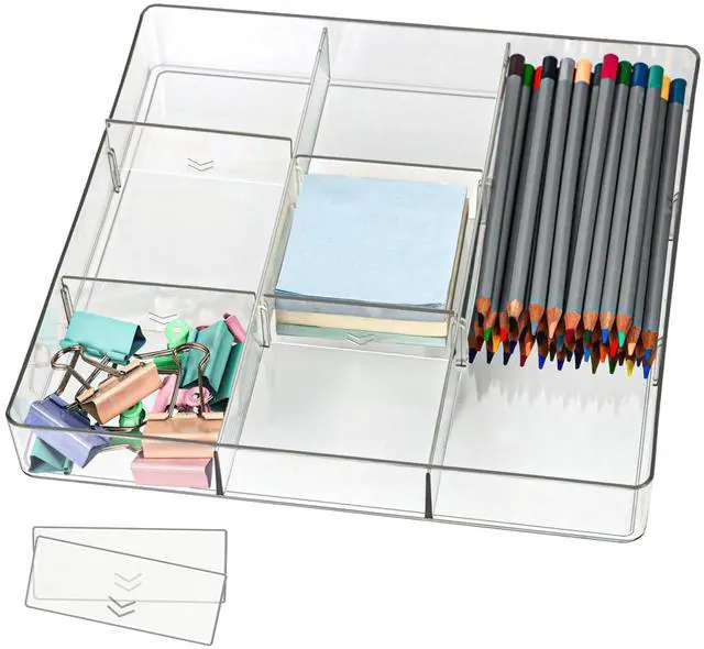 Main image of Adjustable Clear Drawer Organizer, Plastic Drawer Divider Tray with Removable 9 Sections for Desk,Bathroom,Office,Makeup,Junk