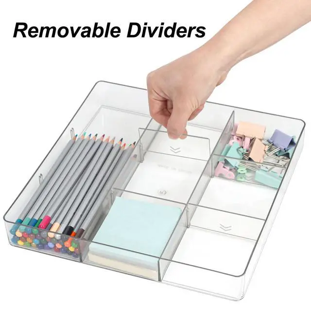 Alt view image 2 of 7 - Adjustable Clear Drawer Organizer, Plastic Drawer Divider Tray with Removable 9 Sections for Desk,Bathroom,Office,Makeup,Junk
