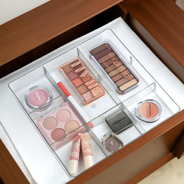 Alt view image 3 of 7 - Adjustable Clear Drawer Organizer, Plastic Drawer Divider Tray with Removable 9 Sections for Desk,Bathroom,Office,Makeup,Junk