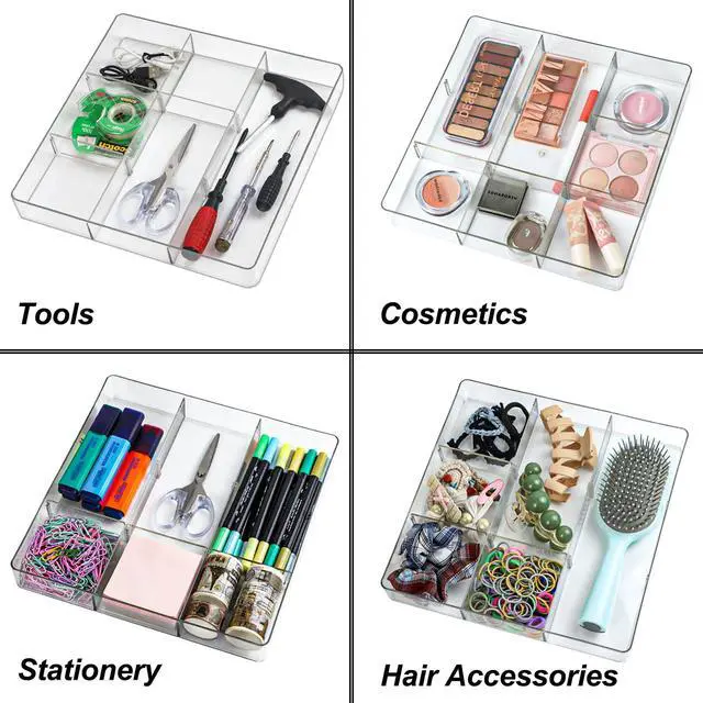 Alt view image 4 of 7 - Adjustable Clear Drawer Organizer, Plastic Drawer Divider Tray with Removable 9 Sections for Desk,Bathroom,Office,Makeup,Junk
