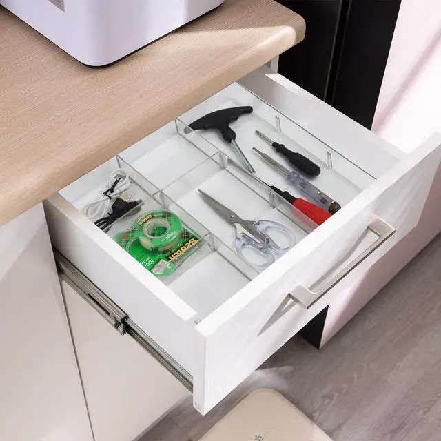 Alt view image 6 of 7 - Adjustable Clear Drawer Organizer, Plastic Drawer Divider Tray with Removable 9 Sections for Desk,Bathroom,Office,Makeup,Junk