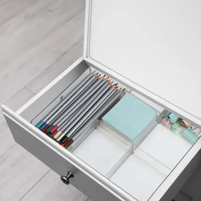 Alt view image 7 of 7 - Adjustable Clear Drawer Organizer, Plastic Drawer Divider Tray with Removable 9 Sections for Desk,Bathroom,Office,Makeup,Junk