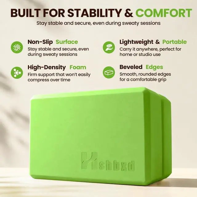 Alt view image 2 of 7 - 2 Pcs Yoga Blocks, Non-Slip Pilates Foam Blocks, Professional Latex-Free Eva Exercise Blocks, Essential Accessories for Yoga, Pilates, and Dance, 9"x6"x3" (Green)