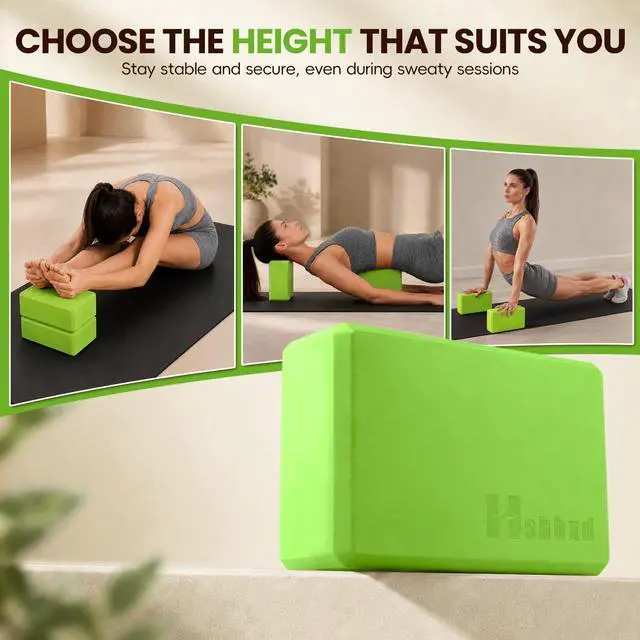 Alt view image 3 of 7 - 2 Pcs Yoga Blocks, Non-Slip Pilates Foam Blocks, Professional Latex-Free Eva Exercise Blocks, Essential Accessories for Yoga, Pilates, and Dance, 9"x6"x3" (Green)