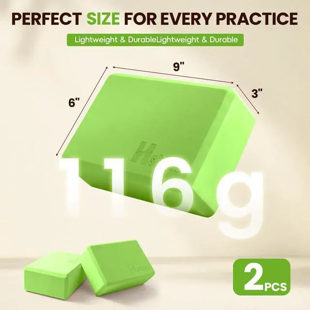 Alt view image 5 of 7 - 2 Pcs Yoga Blocks, Non-Slip Pilates Foam Blocks, Professional Latex-Free Eva Exercise Blocks, Essential Accessories for Yoga, Pilates, and Dance, 9"x6"x3" (Green)