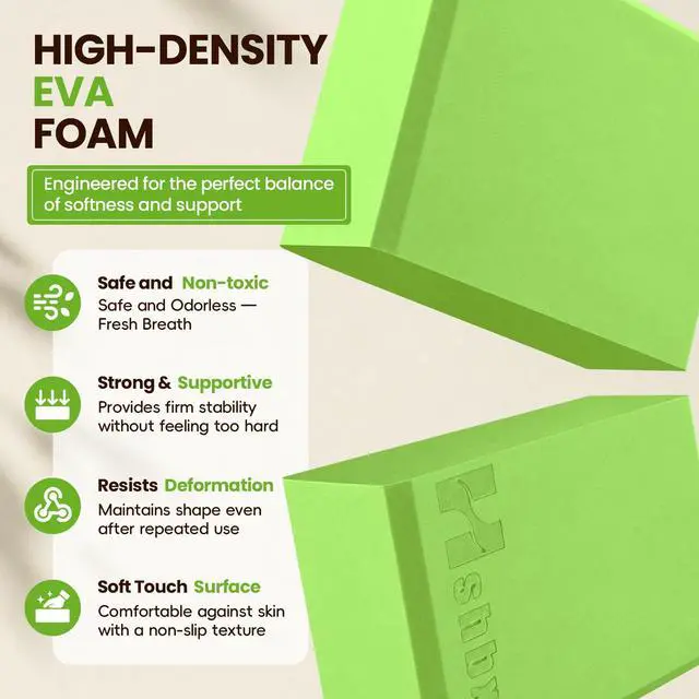 Alt view image 6 of 7 - 2 Pcs Yoga Blocks, Non-Slip Pilates Foam Blocks, Professional Latex-Free Eva Exercise Blocks, Essential Accessories for Yoga, Pilates, and Dance, 9"x6"x3" (Green)