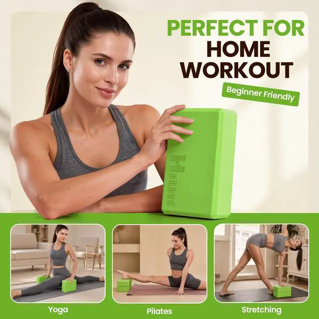 Alt view image 7 of 7 - 2 Pcs Yoga Blocks, Non-Slip Pilates Foam Blocks, Professional Latex-Free Eva Exercise Blocks, Essential Accessories for Yoga, Pilates, and Dance, 9"x6"x3" (Green)