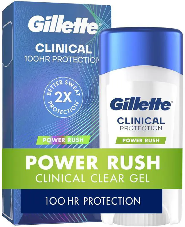Main image of Clinical Antiperspirant and Deodorant for Men, 100HR Sweat & Odor Protection, Long Lasting Freshness, Anti-White Mark Technology, Clear Gel, Power Rush Scent, 2.6 oz
