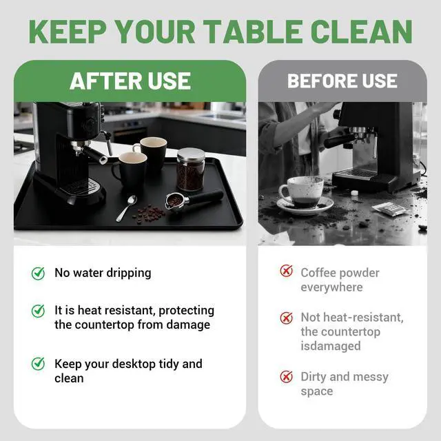 Alt view image 3 of 6 - 24-inch Coffee Mat - Heat Resistant Silicone for Coffee Bar & Kitchen Counter - Bar Mat for Countertops - Decor Under Espresso Machine & Makers (Black)