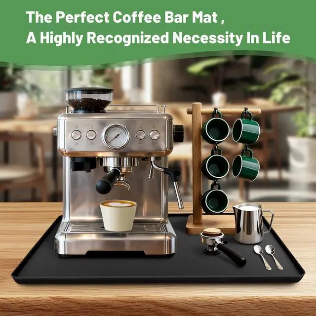 Alt view image 5 of 6 - 24-inch Coffee Mat - Heat Resistant Silicone for Coffee Bar & Kitchen Counter - Bar Mat for Countertops - Decor Under Espresso Machine & Makers (Black)