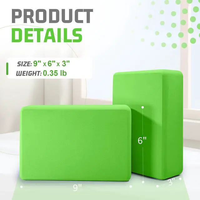 Alt view image 2 of 7 - Yoga Blocks 2 Pack 3x6x9IN Foam Block Supportive Latex-Free with Rounded Edges, Non-Slip Exercise Blocks for Pilates, Meditation, Balance, Stretching and Deep Poses (Green)