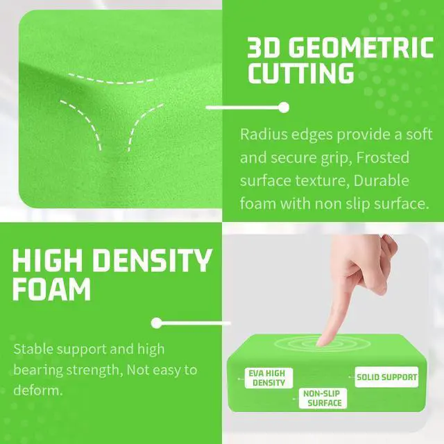 Alt view image 3 of 7 - Yoga Blocks 2 Pack 3x6x9IN Foam Block Supportive Latex-Free with Rounded Edges, Non-Slip Exercise Blocks for Pilates, Meditation, Balance, Stretching and Deep Poses (Green)