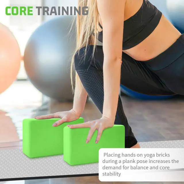 Alt view image 6 of 7 - Yoga Blocks 2 Pack 3x6x9IN Foam Block Supportive Latex-Free with Rounded Edges, Non-Slip Exercise Blocks for Pilates, Meditation, Balance, Stretching and Deep Poses (Green)