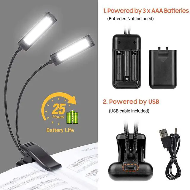 Alt view image 3 of 7 - Music Stand Light Clip on Battery Powered Reading Lamp Book Light for Bookworms Guitar Piano Keyboard Players