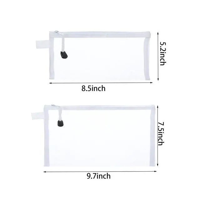 Alt view image 2 of 6 - 10 Pieces Nylon Zipper Mesh Pouch,Cosmetic Bags,Zipper Bags for Organizing Storage,Puzzle, Board Games,Multipurpose Travel Bags and Office Supplies (White)