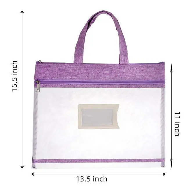 Alt view image 2 of 7 - 4 Pack Student Book Pouches, A4 Mesh Zipper Bag with Handle, File Document Puzzle Bag with Name Card Pocket for Organizing Storage Board Games, School Office Appliances, Convenient to Carry